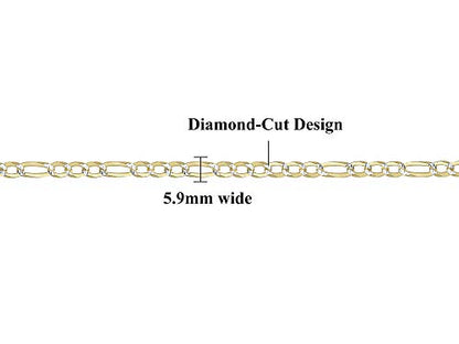 925 Sterling Silver Men's 2 Tone 5.9mm Diamond-Cut Figaro Chain Link Bracelet Made in Italy