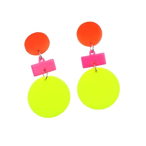 80s 90s Neon Earrings for Women Colorful Round Disc Acrylic Drop Earrings Retro Resin Geometric Rectangle Dangle Earrings for 70's 80's Outfit Glow Party Accessories - style: Style 4