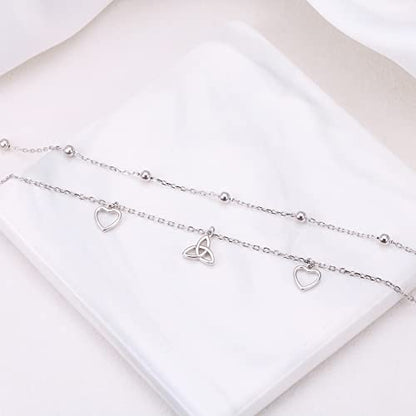 Anklet for Women S925 Sterling Silver Beach Foot Adjustable Ankle Bracelet - style: Heart Celtic Knot