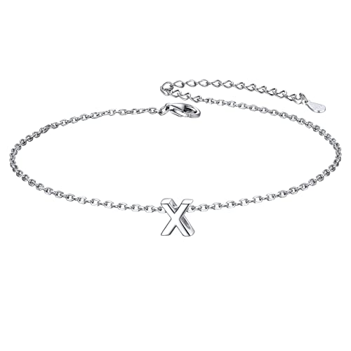 ChicSilver Initial Bracelet for Women 925 Sterling Silver Letter Initial Bracelet Dainty Personalized 26 Alphabet Jewelry Gifts for Birthday Anniversary Wedding - style: X