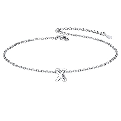 ChicSilver Initial Bracelet for Women 925 Sterling Silver Letter Initial Bracelet Dainty Personalized 26 Alphabet Jewelry Gifts for Birthday Anniversary Wedding - style: X