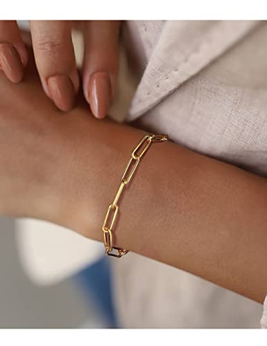 nometo 925 Sterling Silver Paperclip Chain Bracelet 3/4/5mm | Silver Bracelet for Women Men Silver Bracelet 6.5-9 Inches - color: Gold 5mm, size: 8.5