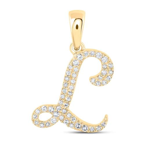 Solid 10K Yellow Gold Real Natural Diamond Womens A-Z Initial Letter Pendant Charm - 1/2 Inch Height - for Necklaces .03 Carat (.03 Cttw) - style: L - 10k Yellow Gold