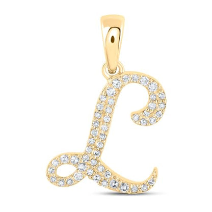 Solid 10K Yellow Gold Real Natural Diamond Womens A-Z Initial Letter Pendant Charm - 1/2 Inch Height - for Necklaces .03 Carat (.03 Cttw) - style: L - 10k Yellow Gold