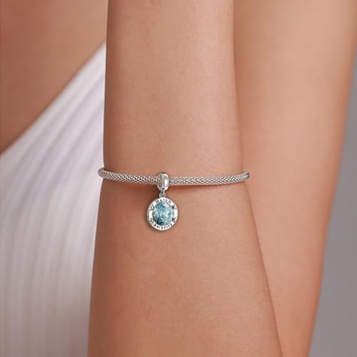Birthstone Charms for Women Bracelets Birthday Bead Charms fit Pandora Bracelets Mothers Day Gifts for Women - color: 03-March(Aquamarine)