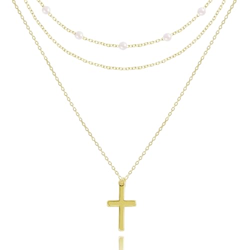 Layered Necklaces for Women | 14K Gold Plated Stackable Choker Necklace Set - Dainty Jewelry Gift - style: 3PCS-Gold Cross layered necklaces
