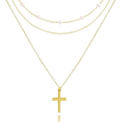 Layered Necklaces for Women | 14K Gold Plated Stackable Choker Necklace Set - Dainty Jewelry Gift - style: 3PCS-Gold Cross layered necklaces