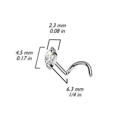 Pierced Owl 20GA F136 Implant Grade Titanium CZ Crystal Marquise Nose Screw (Clear)