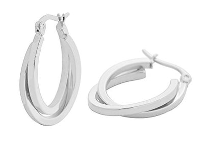 Edforce Women's Stainless Steel Overlapping Oval Hoop Earrings, (30mm) - style: C: Stainless Steel (30mm)