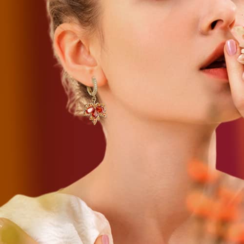Sonateomber Gold Silver Small Hoop Dangle Earrings for Women, Trendy Dainty Rhinestone CZ Dangling Prom Wedding Leaf Flower Snowflake Butterfly Starfish Fashion Jewelry Gift - color: Orange Leaf