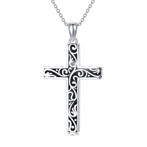 Cross Necklace for Men Women 925 Sterling Silver Cross Pendant Necklace Christian Religious Jewelry Gifts for Anniversary - color: 16-Black Acrylic Cross
