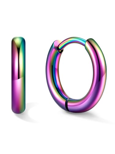 Small Hoop Earrings for Women 7-16mm Stainless Steel Huggie Earrings Lightweight - color: d. Colorful A, size: Diameter 8mm