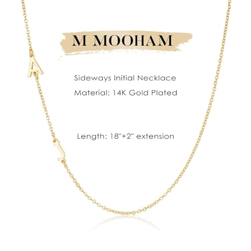 M MOOHAM Sideways Two Initial Necklaces for Women Girls Birthday Gifts | Dainty 14K Gold-Plated, Custom Initial Necklace, Letter Necklace Jewelry, Birthday Gifts for Women Wife Mom Sister Friends - color: initial A & initial B