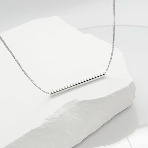 Delicate and Dainty 925 Sterling Silver Tube Bar Necklace for Women Minimalist Balance Necklace Gift for Wife Birthday Present for Girlfriend - size: 20 inches