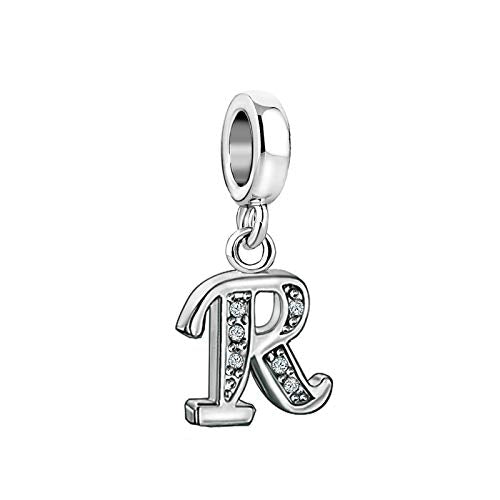 LSxAB Sparkling Initial Letter Charm Compatible with Pandora Charms Bracelets for Women A-Z Pendant Jewelry - style: R