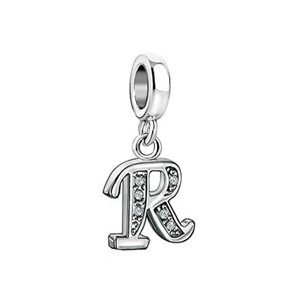 LSxAB Sparkling Initial Letter Charm Compatible with Pandora Charms Bracelets for Women A-Z Pendant Jewelry - style: R
