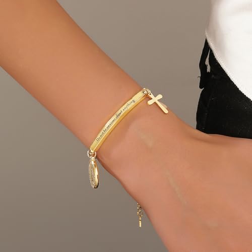 DS Inspirational Bracelet for Women Christian Engraved Bibler Verse Cross Butterfly Daisies Charm Bracelet, Exquisite Stainless Steel Jewelry Daughter Best Friend Bestie - style: Do not be anxious about anything.-Gold