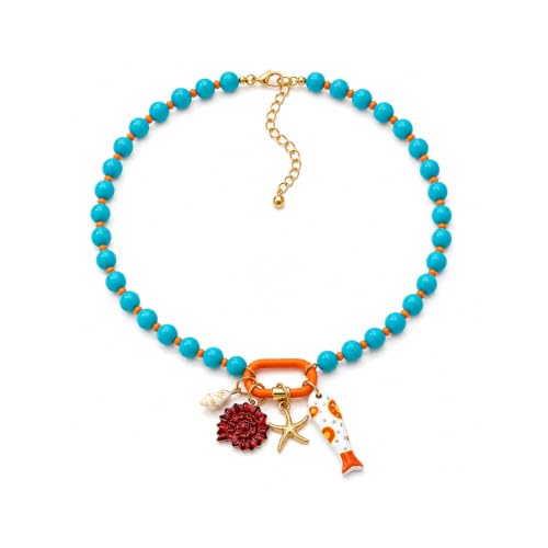 LIU JUN Colorful Beaded Necklace for Women, Chunky Boho Fish Starfish Conch Pendant Acrylic Bead Necklaces Cute Y2K Summer Beach Jewelry Gifts - color: Blue