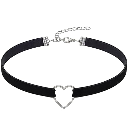Black Choker for Women, Adjustable Layered Velvet Leather Lace Collar necklace, Goth necklace Gifts - color: Heart
