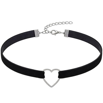 Black Choker for Women, Adjustable Layered Velvet Leather Lace Collar necklace, Goth necklace Gifts - color: Heart