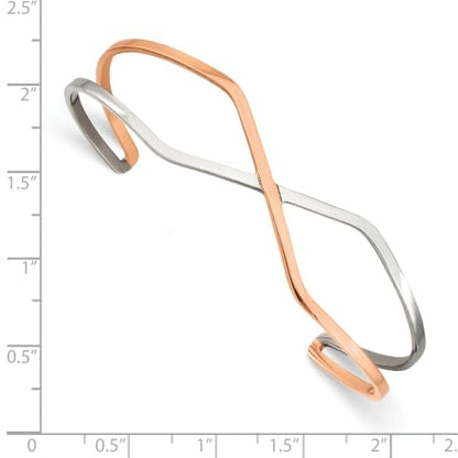 Chisel Polished Rose-Tone Cuff Bangle in Stainless Steel, 15mm