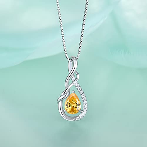STARCHENIE Infinity Teardrop Necklace for Women 925 Sterling Silver Pendant Birthstone Jewelry - color: Silver-11-Nov-Citrine