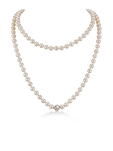Long Pearl Necklace for Women Dainty Zircon Bead Pearl Necklace Layered Faux Pearls Necklaces Long Wedding Long Pearl Necklace Delicate Jewelry for Brides - color: Creamy White-E