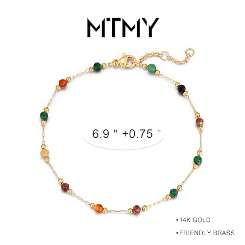 Gold Chain Bracelet for Women, 14K Gold Plated | Dainty Bracelets with Adjustable Chain, Trendy Jewelry Gift for Women - style: mix color beads
