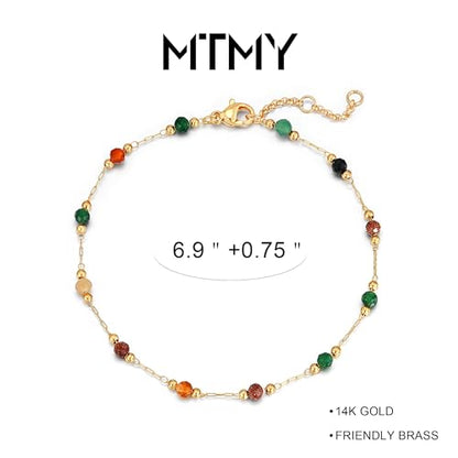 Gold Chain Bracelet for Women, 14K Gold Plated | Dainty Bracelets with Adjustable Chain, Trendy Jewelry Gift for Women - style: mix color beads