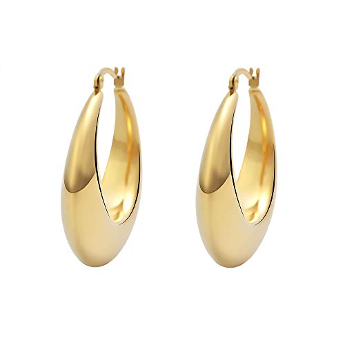 Chunky Large Thick Rounded Tube Hoop Earrings - color: Gold
