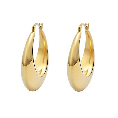 Chunky Large Thick Rounded Tube Hoop Earrings - color: Gold