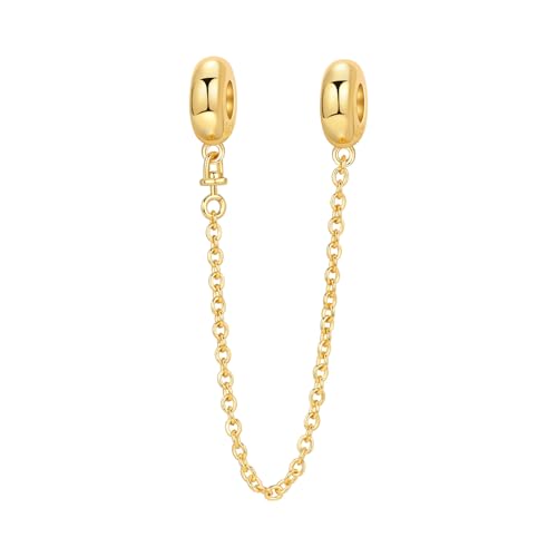 Spacer Stopper Beads for Bracelets & Necklaces, 925 Sterling Silver Beads | Smooth & Pave Cubic Zirconia (White, Blue, 18K Gold Plated) | Anti-Slide Separator Charms S925 Women Jewelry - color: Safety Chain gold simple