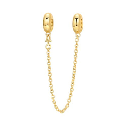 Spacer Stopper Beads for Bracelets & Necklaces, 925 Sterling Silver Beads | Smooth & Pave Cubic Zirconia (White, Blue, 18K Gold Plated) | Anti-Slide Separator Charms S925 Women Jewelry - color: Safety Chain gold simple