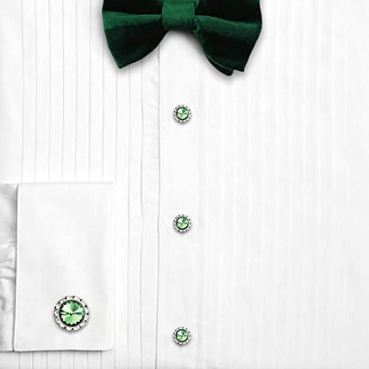 AMITER Crystal Cufflinks and Tuxedo Studs for Men, Cuff Links Suits for Shirt Formal Dress Business Wedding Anniversary - color: Green