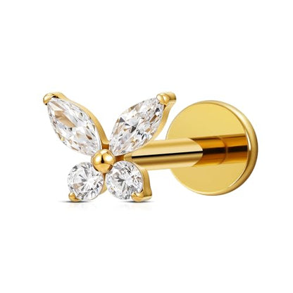 16G 6mm 8mm ASTM F136 Titanium Cartilage Piercing Jewelry Stud for Tragus Helix Conch Flat - color: Mini Butterfly - Gold