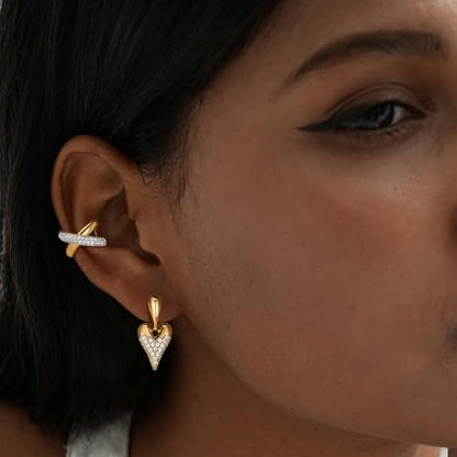 Gold Ear Cuff Earring for Women 14K Gold Plated Cubic Zirconia Non-Pierced Clip on Cartilage Chunky Ear Cuffs Hypoallergenic Jewelry - style: X