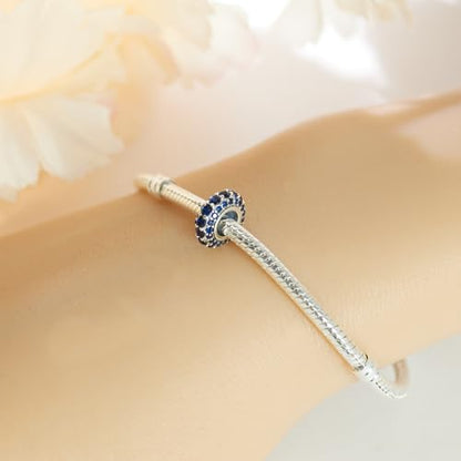 KEQ 925 Silver Spacer Stopper Bead Charms Clearance for Pandora Bracelets Birthstone CZ Always Stopper Birthday Gifts for Mom Grandmom Granddaughter Wife Sisters Friends - color: Blue Cz(2 Pcs)