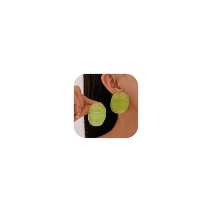 Trendy Resin Acrylic Statement Earrings for Women Chunky Geometric Round Drop Stud Styles Fashionable Modern Lightweight Dangle Earring Set - color: C:Green