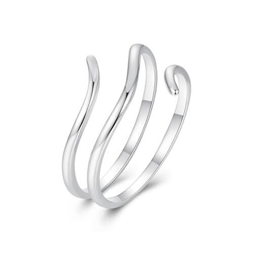 MUNDELL 925 Sterling Silver Simple Multi-layer Leaf Adjustable Ring Green Lucky Leaves Statement Ring for Women Promise Ring Fine Jewelry - color: Size 7-10