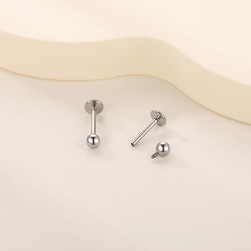 Xpircn ASTM F136 Titanium Flat Back Stud Earrings Internally Threaded Labret Monroe Lip Nose Studs Tragus Helix Conch Cartilage Piercing Jewelry for Women - color: 18G 8MM Bar,3MM Ball,Silver