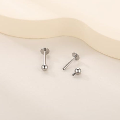 Xpircn ASTM F136 Titanium Flat Back Stud Earrings Internally Threaded Labret Monroe Lip Nose Studs Tragus Helix Conch Cartilage Piercing Jewelry for Women - color: 18G 8MM Bar,3MM Ball,Silver