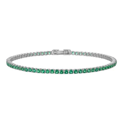 Tennis Bracelets for Women 2mm Dainty 14K Gold Plated CZ | 5A cubic zirconia, 4 prong sparkle, birthstone colors, 6.5-7.5 inches, fold over clasp, tarnish resistant, waterproof - color: Emerald Green