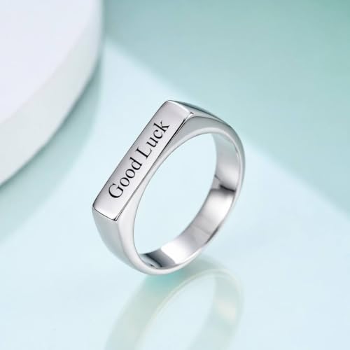Stainless Steel Square Signet Rings for Men Women Gold/Silver Plain Pinky Thumb Ring, Gift for Dad Husband - color: Rectangle Silver-Custom