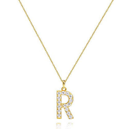 Tarsus Initial Cubic Zirconia Necklace for Women Teens | Jewelry Gifts for Women Adjustable Chain 18" + 2" - style: Gold-R-Diamond style