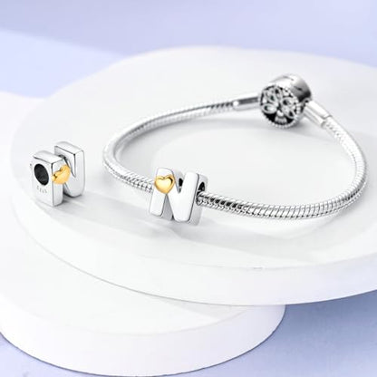 925 Sterling Silver Letter Charms A-Z for Bracelet Necklace Alphabet Bead | Heart letter A B C D G J charm initial gold Pendant beads Jewelry Gift for Women - color: Letter N