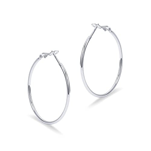 PAVOI Gold Hoop Earrings for Women, 14K Gold Plated Paddle-Back Hoops | Large Hoop Earrings, Lightweight Hoops, Gold Hoops, 925 Sterling Silver Posts - style: 40 Millimeters