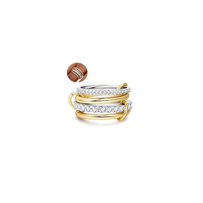 18K Gold Plated Stackable Rings for Women CZ Mixed Metal Statement Rings Set Non Tarnish Interlocked Stacked Ring Unique Connected Band Thumb Ring Fashion Multi-layer Wedding Ring Jewelry Size 6-10 - style: Gold Style B
