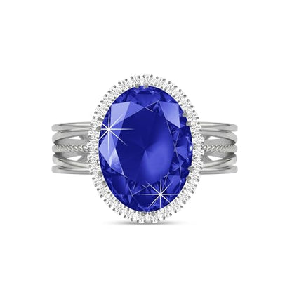 Linawe Costume Jewelry Adjustable Cocktail Ring for Women | Copper, Rhinestone, Cubic Zirconia, Oval, Fake Diamond, Crystal, Stone, Birthstone, Gemstone, Big, Chunky, Statement - color: White Navy