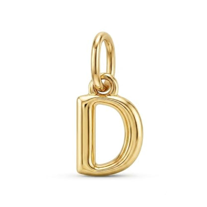 Gold Puffed Initial Letter Charm - 10 Karat Gold - 3D Bubble Letter Pendant - style: Letter d