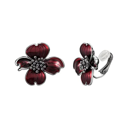 Clip on Earrings Women, 14K Gold Plated Earrings for Sensitive Ears, Fashion Women's Earrings Jewelry Birthday Gift for Wife Grandma Daughter Girls on Christmas Thanksgiving - color: Silver Black Red Earrings